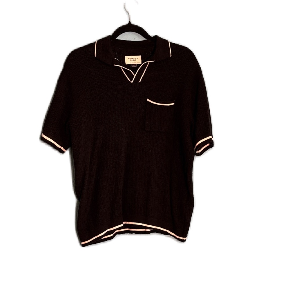 American Eagle Outfitters Black Polo with Cream Trim Knit Men’s M